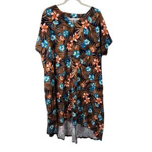 Lands End Multicolor Floral Shirt Dress Cotton Tropical Preppy Womens Large